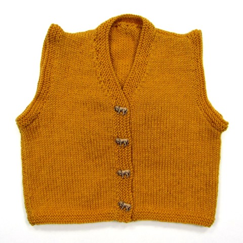 Gilet Tricote En Laine Jaune Curry Sans Manches Bebe Garcon 24 Mois